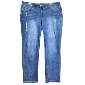 Democracy Jeans Womens 18W Blue Ab Solution Girlfriend Distressed Mid Rise Denim